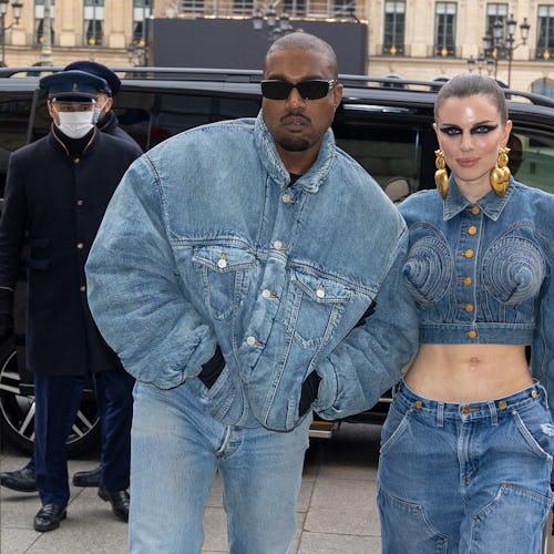 Ye and Julia Fox are seen on January 23, 2022 in Paris, France. 
