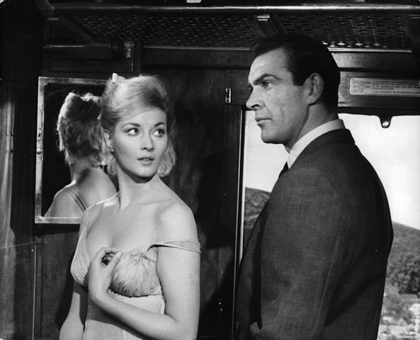 Daniela Bianchi and Sean Connery in a cargo train in a scene from the film 'James Bond: From Russia ...