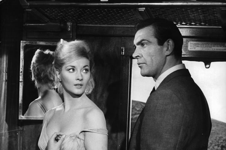 Daniela Bianchi and Sean Connery in a cargo train in a scene from the film 'James Bond: From Russia ...
