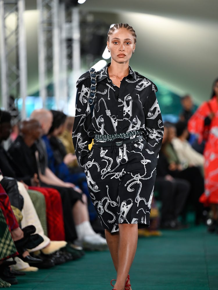 Adwoa Aboah walks the runway at the Burberry show during London Fashion Week September 2023 