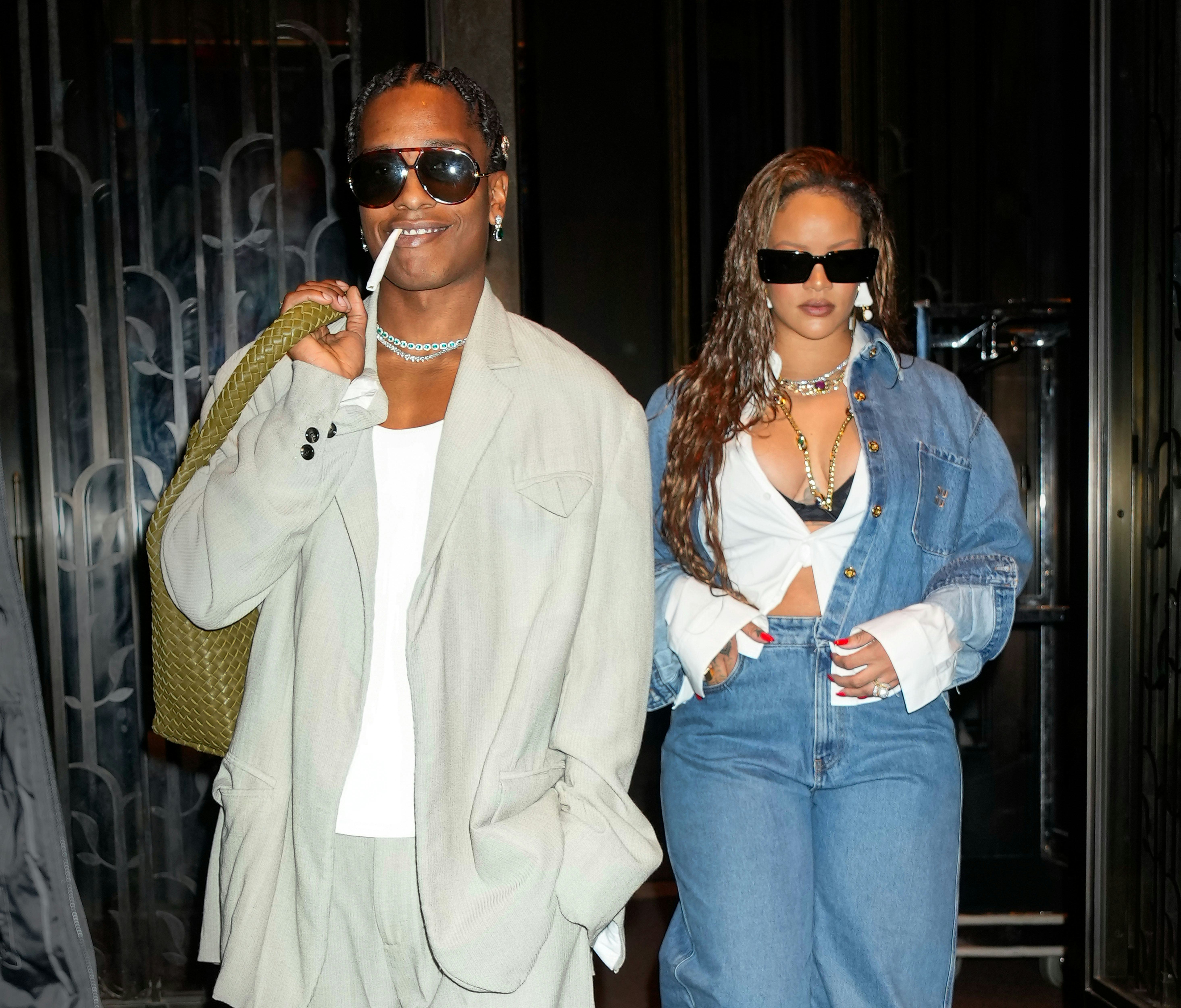 ASAP Rocky and Rihanna are seen on October 07, 2023 in New York City.
