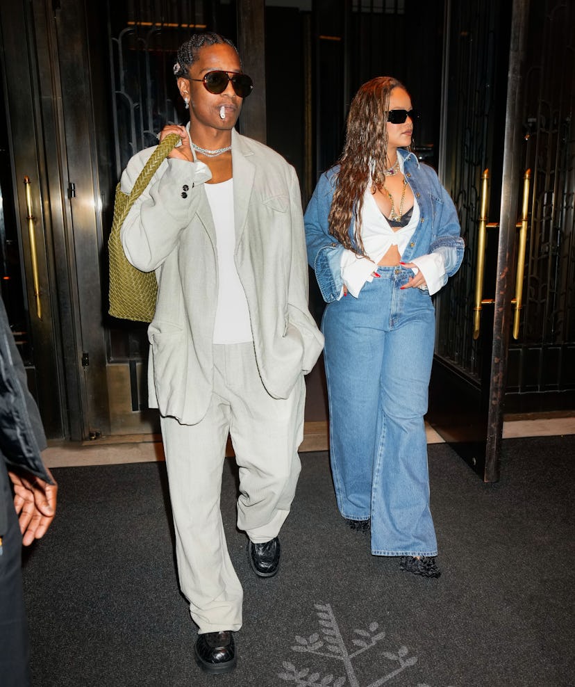 ASAP Rocky and Rihanna are seen on October 07, 2023 in New York City.