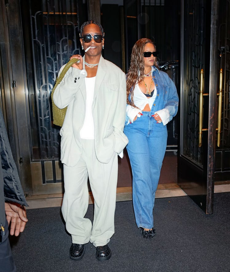 ASAP Rocky and Rihanna are seen on October 07, 2023 in New York City.