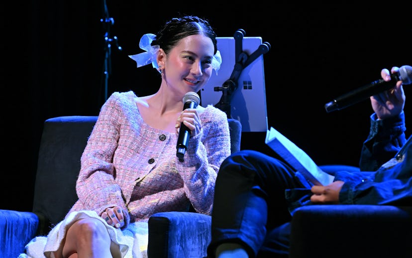 NEW YORK, NEW YORK - OCTOBER 07: Michelle Zauner of Japanese Breakfast talks with Hua Hsu and perfor...