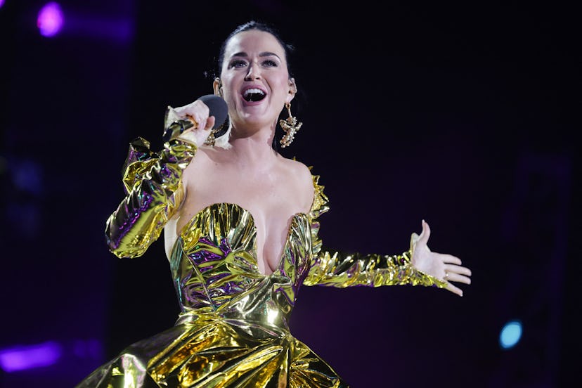 Katy Perry performing at the Coronation Concert of King Charles in Windsor. 