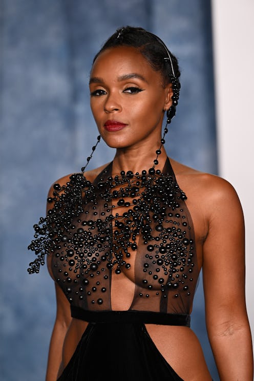 Janelle Monae wore a black velvet gown with black beads