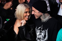 Kourtney Kardashian and Travis Barker attend the UFC 285 event at T-Mobile Arena on March 04, 2023 i...