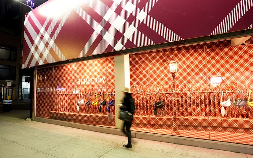 NEW YORK, NEW YORK - NOVEMBER 09: A view of the Burberry Knight Window Installation as Burberry cele...