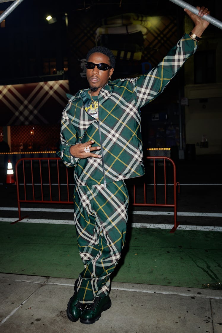 NEW YORK, NEW YORK - NOVEMBER 09: Joey Bada$$ attends Burberry Knight Bar Event in NoHo on November ...