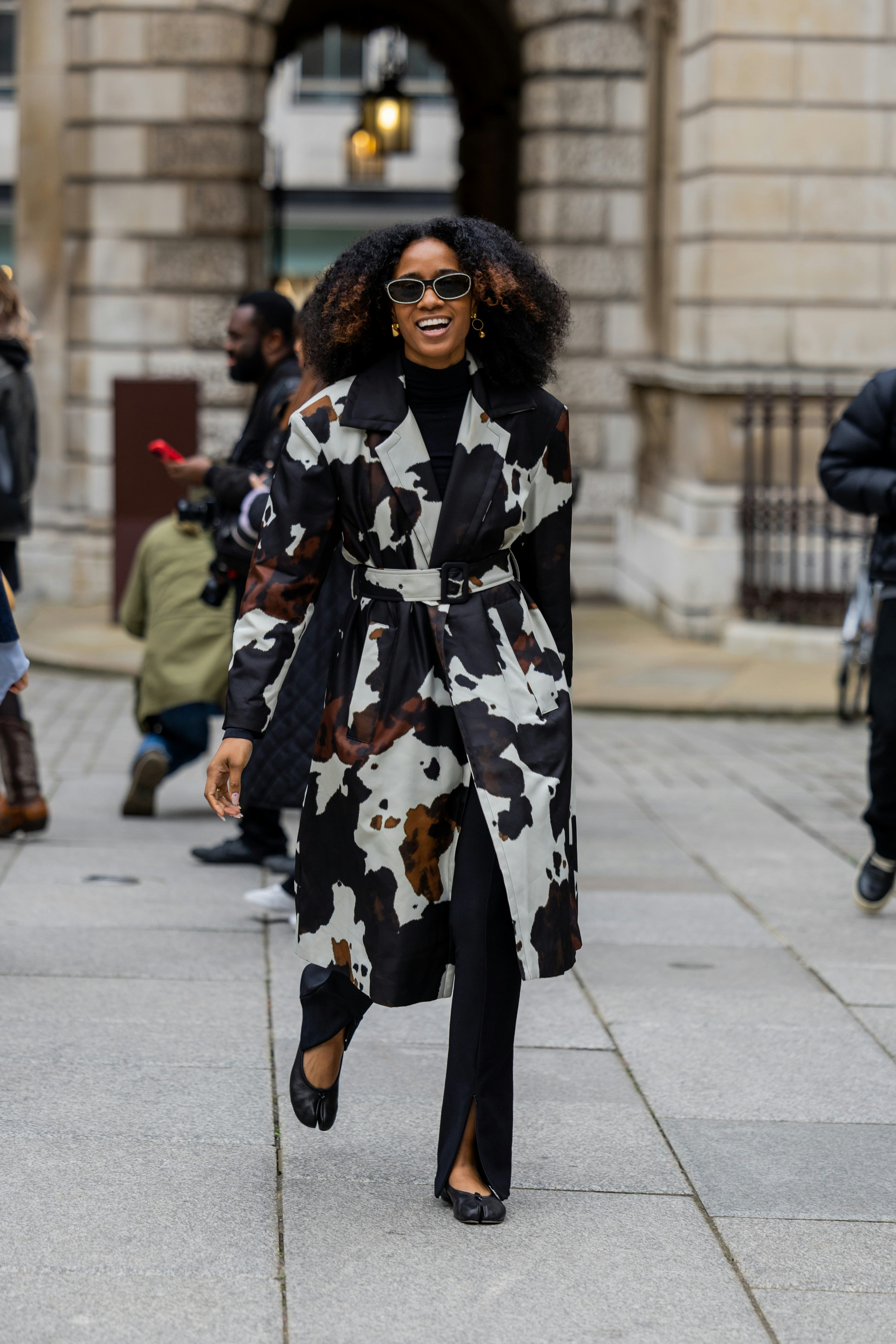 Cow print trench clearance coat