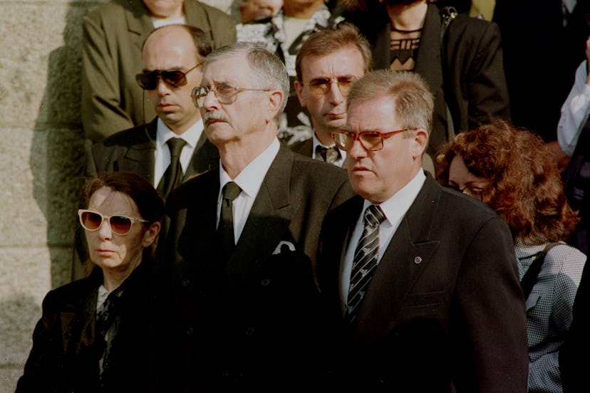 The parents, Jean (C) and Giselle (L) Paul, during the funeral service in Lorient, France, of their…