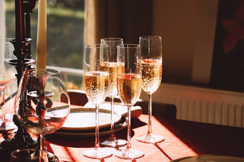 Champagne glasses in natural sunlight.