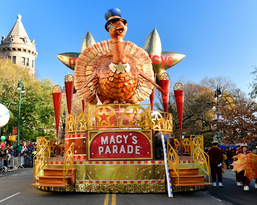 NEW YORK, NEW YORK - NOVEMBER 24: Tom Turkey by Macy's float is waiting for the parade to start duri...