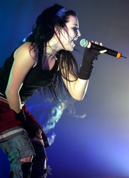 Lead singer Amy Lee of Evanescence performs during the "World Domination Tour 2004" at San Jose Stat...