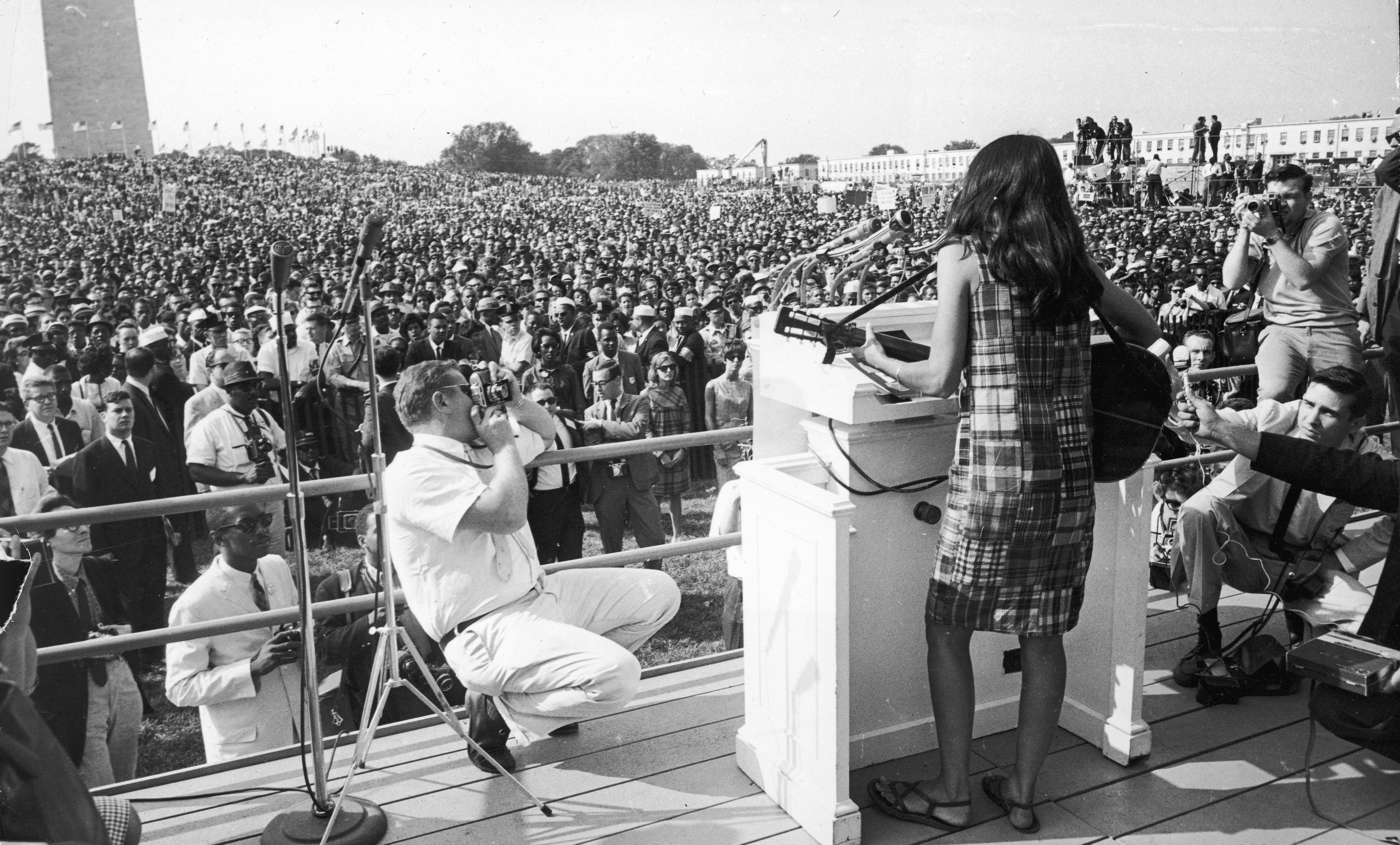 Joan Baez performs songs at the 1963 March on Washington.