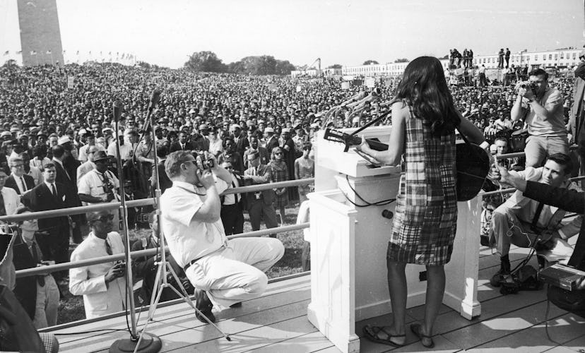 Joan Baez performs songs at the 1963 March on Washington.