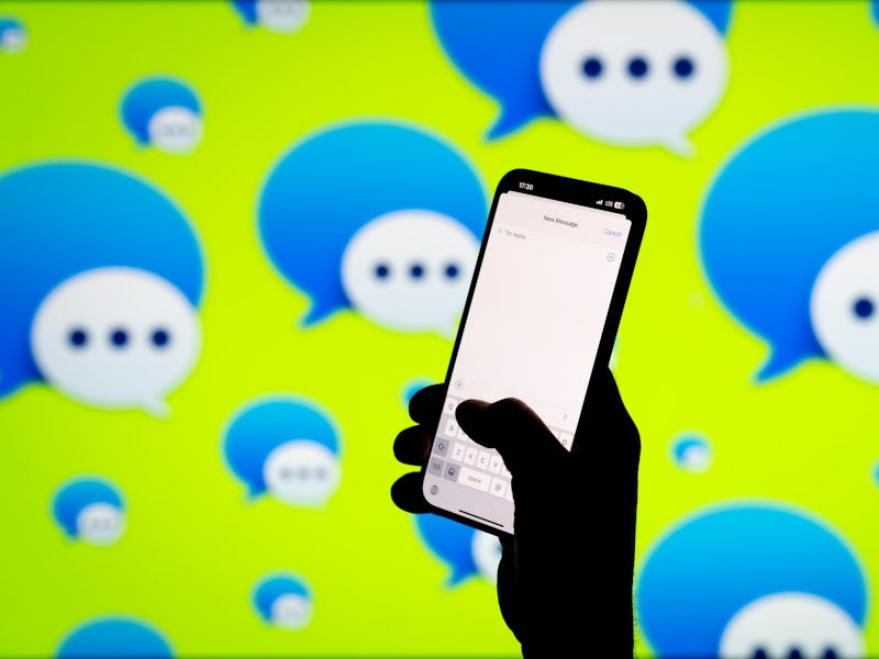The Apple iMessage app and logo are seen in this photo illustration on 21 July, 2023 in Warsaw, Pola...
