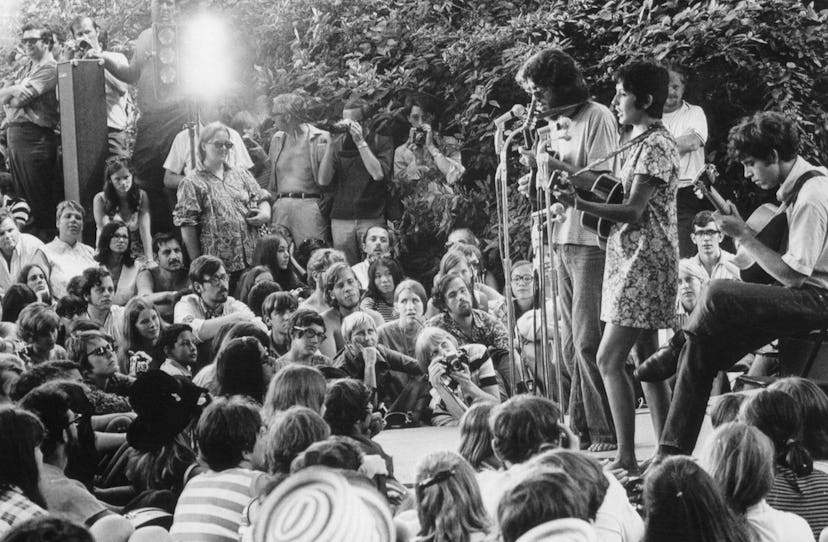 At age 28, Joan Baez performed at the 1969 Mariposa Folk Festival.