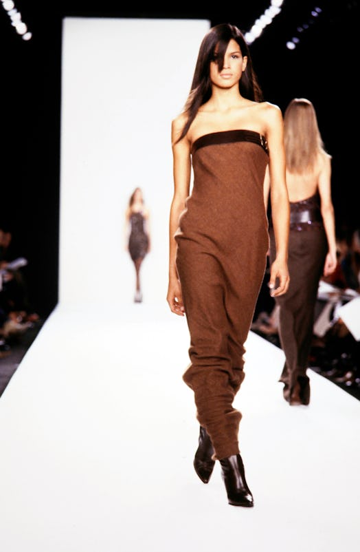 Model Raica Oliveira during Ralph Lauren fall/winter 2001 collection.
