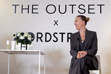 NEW YORK, NEW YORK - SEPTEMBER 13: Scarlett Johansson speaks at the launch of The Outset at Nordstro...