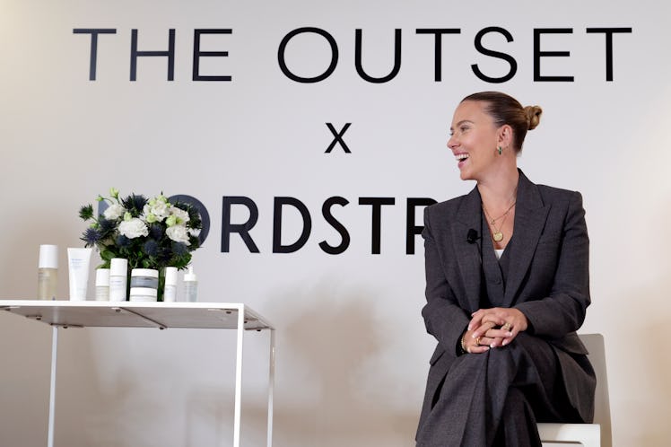 NEW YORK, NEW YORK - SEPTEMBER 13: Scarlett Johansson speaks at the launch of The Outset at Nordstro...