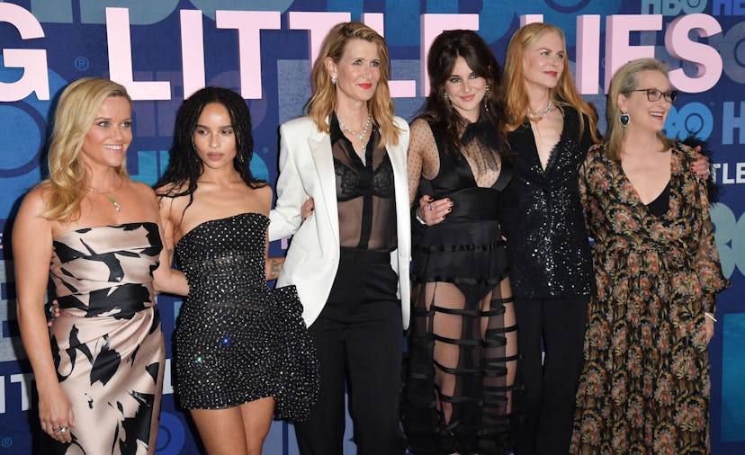 (FILES) In this file photo taken on May 29, 2019 (L-R) Actresses Reese Witherspoon, ZOe Kravitz, Lau...