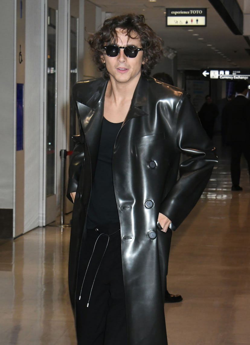 Actor Timothee Chalamet is seen upon arrival at Narita International Airport on November 18, 2023 in...