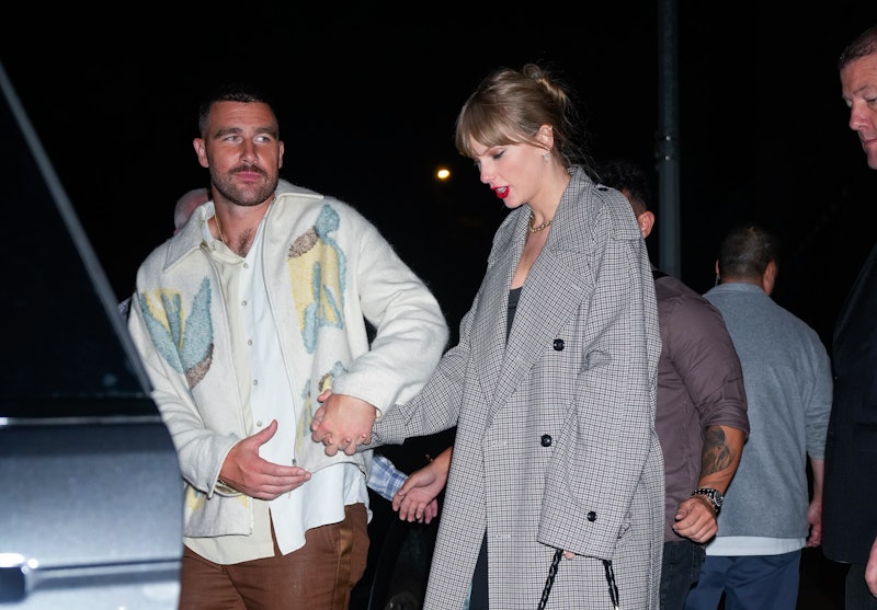 NEW YORK, NEW YORK - OCTOBER 15: Travis Kelce and Taylor Swift depart the SNL Afterparty on October ...