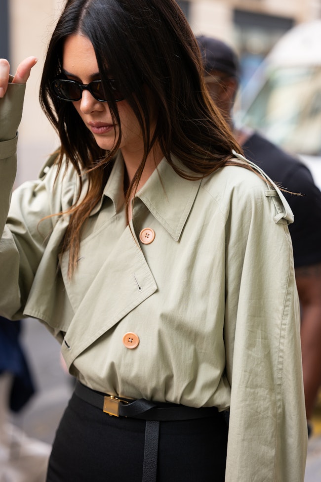 PARIS, FRANCE - SEPTEMBER 27: Kendall Jenner is seen during the Womenswear Spring/Summer 2024 as par...