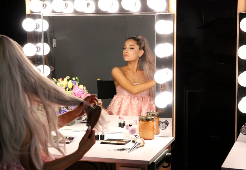 Ariana Grande blonde getting ready for The Tonight Show