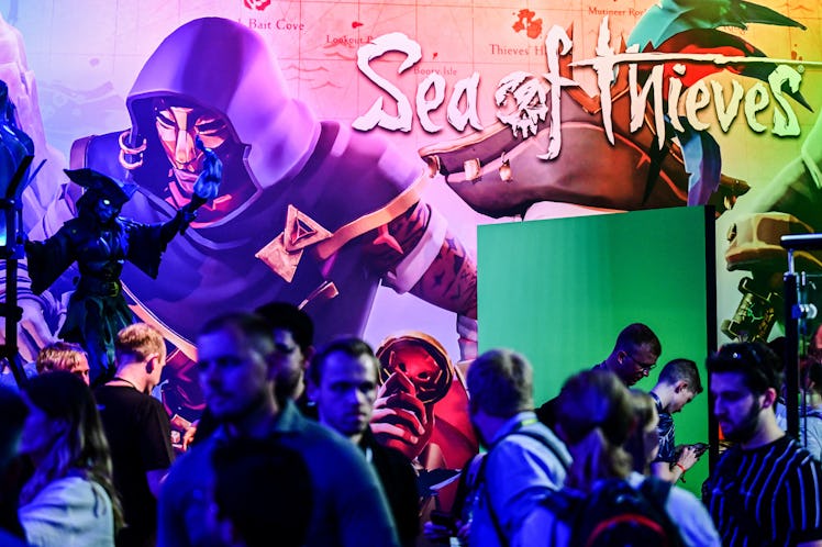 A photo shows visitors in front of the game Sea of Thieves of the Xbox booth at the Gamescom video g...
