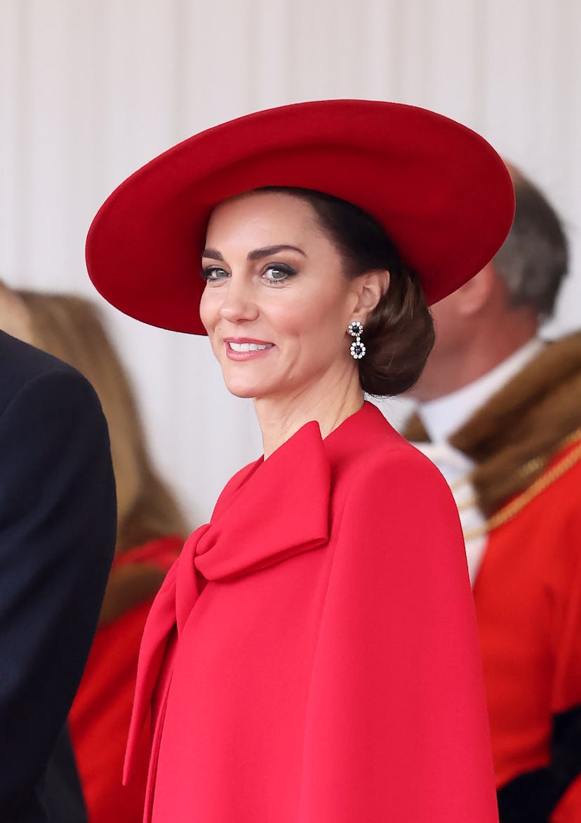 Catherine, Princess of Wales attends a ceremonial welcome for The President and the First Lady of th...