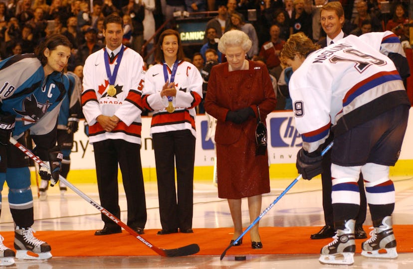 Queen Elizabeth at a hockey game in Vancouver in 2002.