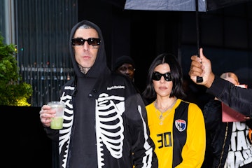 NEW YORK, NEW YORK - MAY 20: Travis Barker (L) and Kourtney Kardashian are seen in Midtown on May 20...