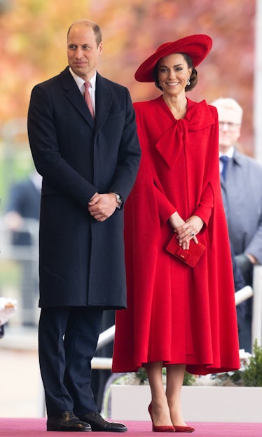 Prince William, Prince of Wales and Catherine, Princess of Wales attend a ceremonial welcome for The...