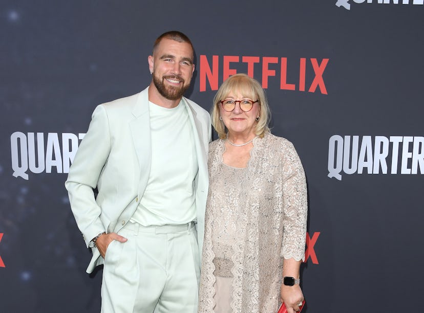 HOLLYWOOD, CALIFORNIA - JULY 11: Travis Kelce, Donna Kelce arrives at the Los Angeles Premiere Of Ne...