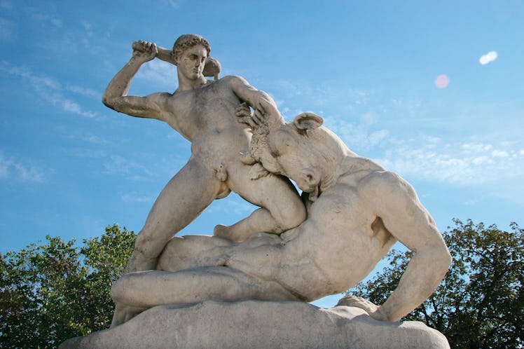 Classical Mythologi, Theseus slaying Minotaur, Statue 19th century AD, The Garden of the Tulleria (T...