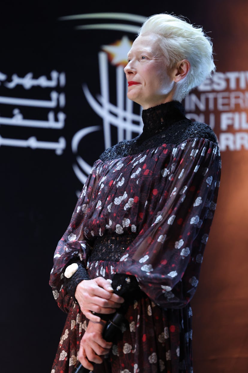 Tilda Swinton attends the "In Conversation With..." during the 20th Marrakech International Film Fe...