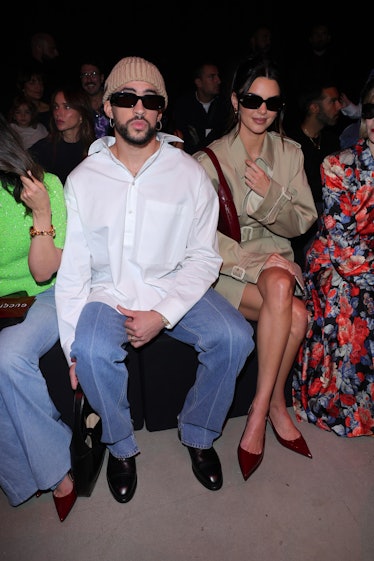 Bad Bunny and Kendall Jenner are seen at Gucci Ancora during Milan Fashion Week on September 22, 202...