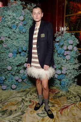LONDON, ENGLAND - NOVEMBER 23: Emma Corrin attends the Miu Miu Select event, featuring a special cur...