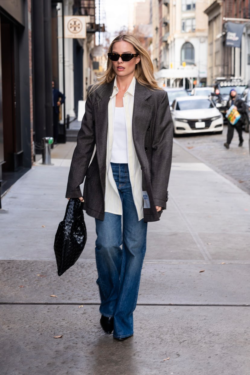 Margot Robbie is seen in SoHo on November 27, 2023 in New York City.