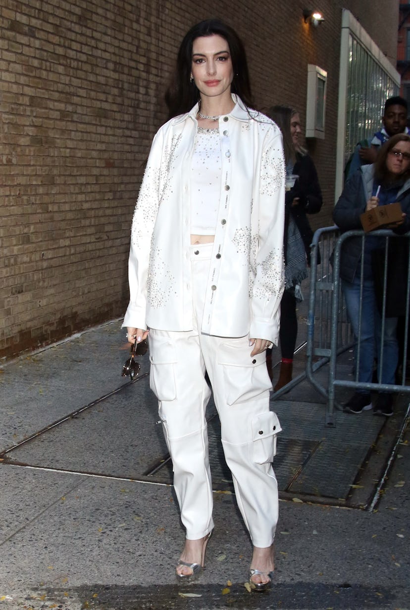 Anne Hathaway is seen on November 27, 2023 in New York City.