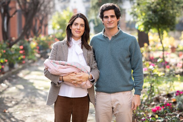 Sofia Palazuelo and Fernando Fitz-James Stuart pose with their daughter Sofia at the exit of the Cli...