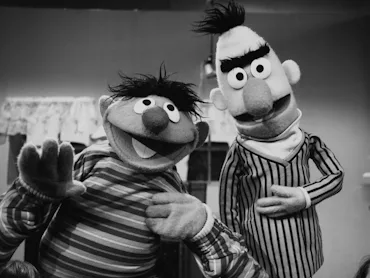 NEW YORK - 1970: Puppeteers (L-R: Daniel Seagren holding and Jim Henson working Ernie and Frank Oz ...