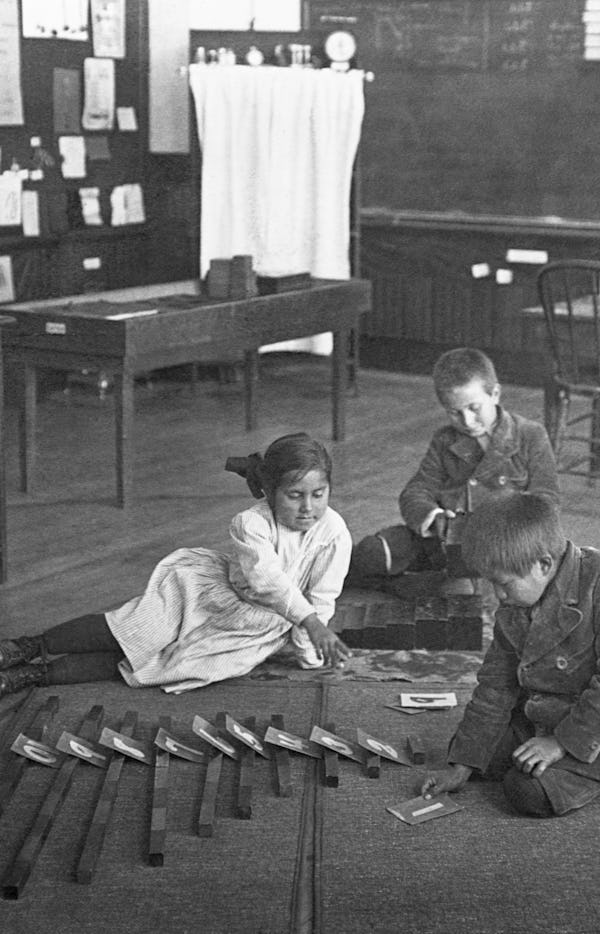 American Indian children at boarding school in Kickapoo, Kansas, date unknown.