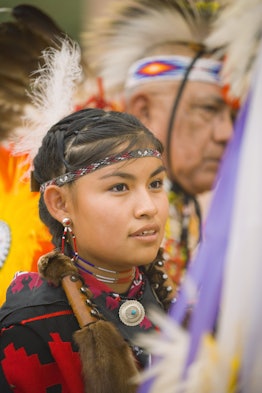 Young girl in the Kiowa Comanche dance group, Gallup Inter-Tribal Indian Ceremonial, NM