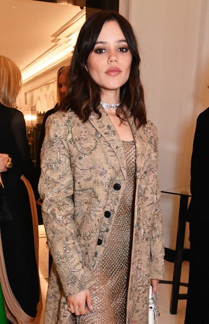 Jenna Ortega Levels Up the Sheer Knit Trend With a Fall Statement Coat