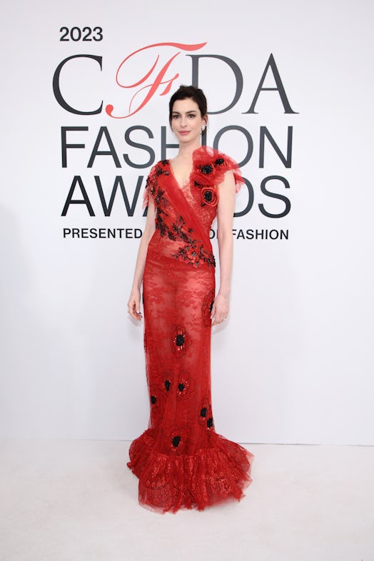 Anne Hathaway attends the 2023 CFDA Fashion Awards at American Museum of Natural History on November...