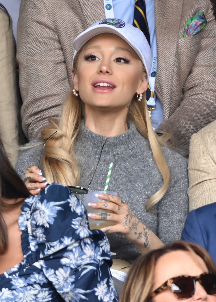 LONDON, ENGLAND - JULY 16: Ariana Grande watches Carlos Alcaraz vs Novak Djokovic in the Wimbledon 2...