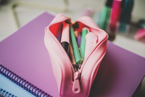 pencil case with school supplies